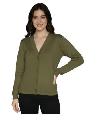 Women's V-Neck Knit Button Down Cardigan Sweater | Soft Stretchable(Green)