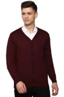 Microfiber Men V-Neck Cardigan Sweater(Maroon)