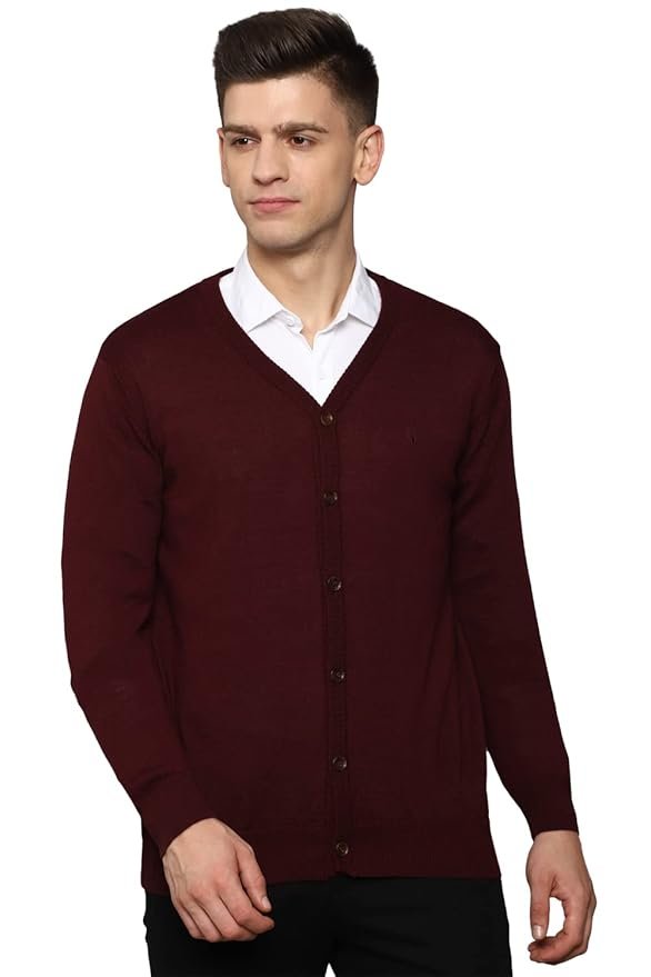 Microfiber Men V-Neck Cardigan Sweater(Maroon)