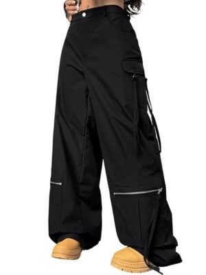 Cargo Pants For Woman | Trousers For Women |High Waist Cotton Trouser for Women – Flared Parachute Pants with Side Pockets