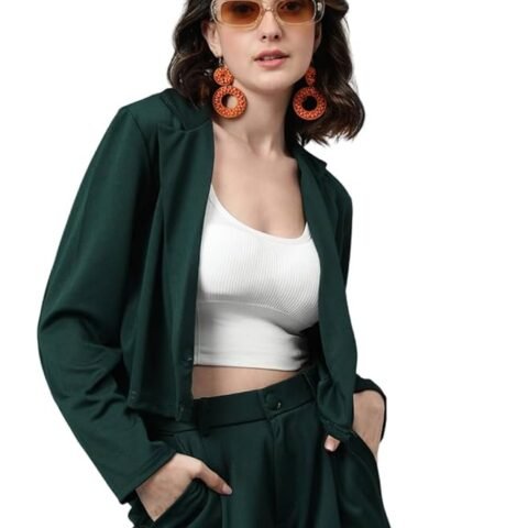 Women's Solid Single Breasted Casual Blazer(Green)
