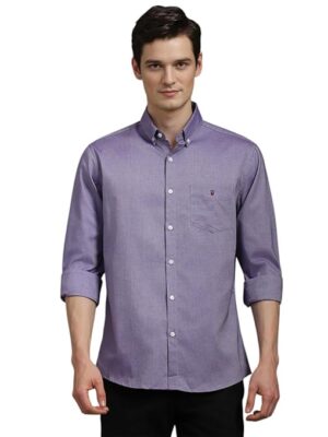 Men's Easy to Care Cotton Slim fit Solid Casual Shirt with Natural Stretch(Lilac)