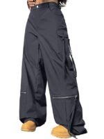 Grey Cargo Pants For Woman | Trousers For Women |High Waist Cotton Trouser for Women – Flared Parachute Pants with Side Pockets