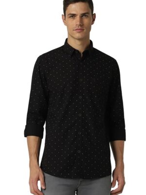 Black Men's Slim Fit Casual Shirt |100% Cotton | Micro Ditsy Print| Full Sleeve