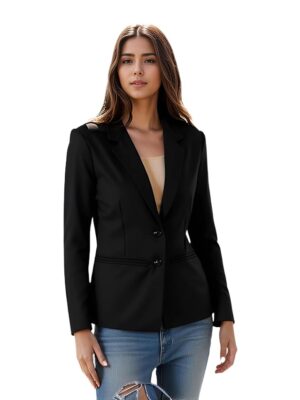 Casual Blazer for Women, Elegant Satin Coat for Office & Party Use(Black)