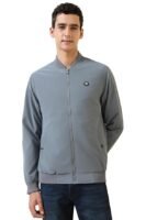 Men's Baseball Collar Polyester Casual Jacket(Blue)