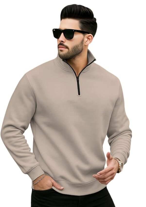 Men's Half Zipper Sweatshirt Fleece Material Collared Winter Wear Loose Fit Warm Pullover Jacket Casual Outerwear