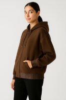 Women's Oversized Winter Jacket Sweatshirts Casual Drawstring Clothes Zip Up Hoodie with Front Pocket(Brown)