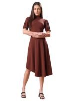 Women’s High-Low Knee Length Dress(Brown)