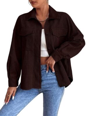 Women Poly Lycra Standard Length Oversized Jacket Korean Style Casual Outerwear(Brown)