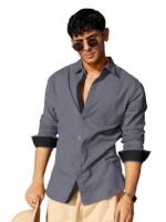 Casual Shirt for Men Stylish Men's Shirt Solid Regular Fit Long Sleeve Formal Wear Grey