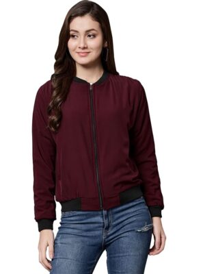 Women's Polyester Standard Length Jacket( Wine)