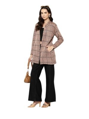 Women Casual Wear Peach Color Abstract Woolen Cardigan