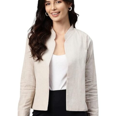 Women Maroon Lightweight Open Front Casual Blazer(Beige)