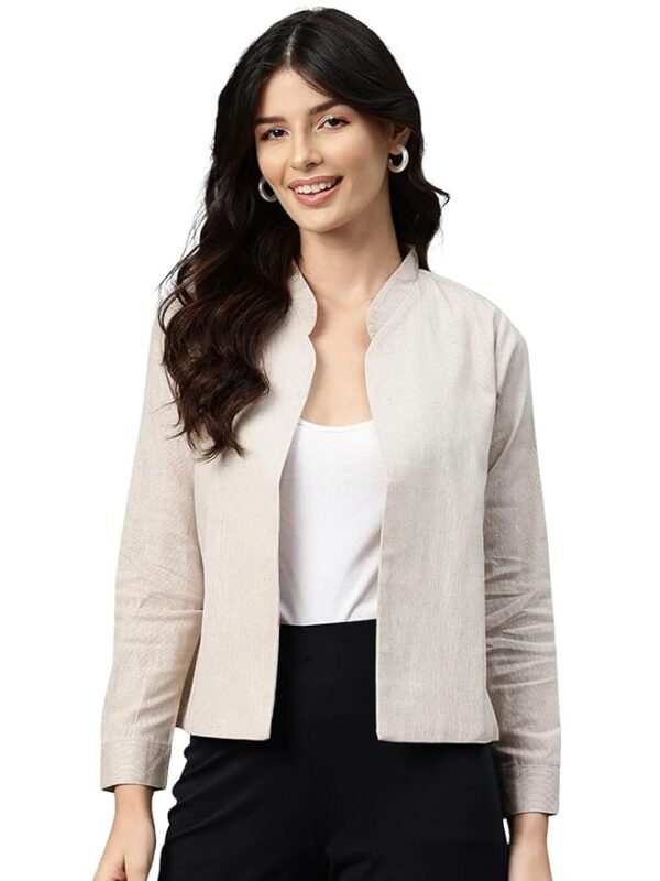 Women Maroon Lightweight Open Front Casual Blazer(Beige)