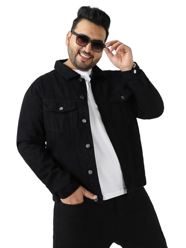 Plus Men's Regular Fit Washed Full Sleeve Denim Jacket