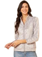 Floral Printed Stand Collar Lightweight Tailored Jacket(Grey)