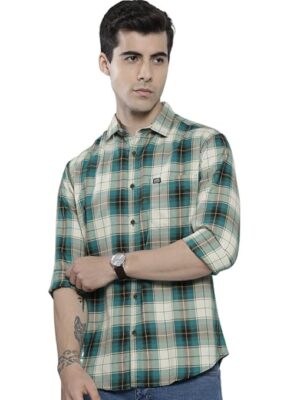 Men's Cotton Regular Fit Checkered Full Sleeves Spread Collar Casual Shirt