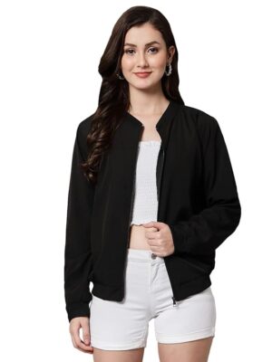Women's Polyester Standard Length Jacket(Black)