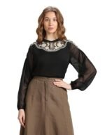 Women's Polyester Regular Fit T-Shirt(Black)