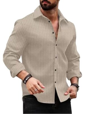 Men's Regular Fit Button Down Dress Shirts Textured Long Sleeve Casual Hawaiian Shirt