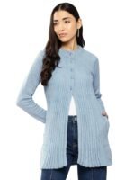 Women Casual Wear Grey Color Solid Woolen Cardigan