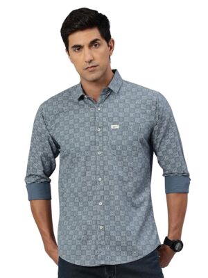 Custom Abstract Printed Pure Cotton Slim Fit Casual Shirt(Slate Grey)