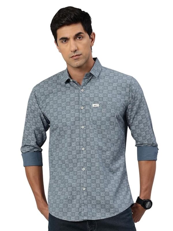 Custom Abstract Printed Pure Cotton Slim Fit Casual Shirt(Slate Grey)
