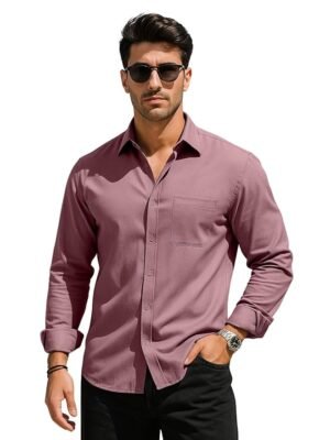 Men’s Pure Cotton Regular Fit Casual Shirt with Full Sleeves & Chest Pocket ( Rose Wood Pink)