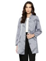 Women Casual Wear Grey Color Abstract Woolen Cardigan