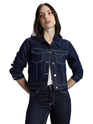 Women's Overdyed Trucker Denim Jacket - Jacket for Women | 100% Cotton | Double Flap Pocket | Regular Fit( Dark Knight)
