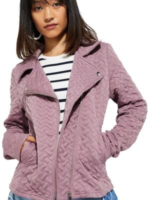 Women Polyester Standard Length Quilted Biker Jacket