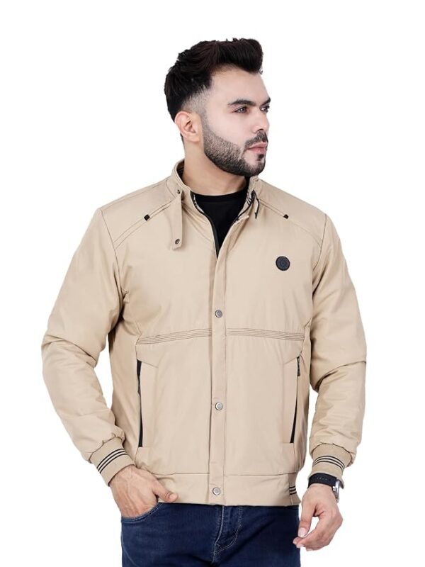 Full Sleeves Bomber Jacket for Men | TPU Men's Standing Collar Lightweight Winter Jacket( Beige)