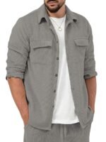 Men Polyester Casual Regular Fit Shirts（Grey)