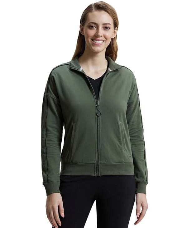 Women's Super Combed Cotton French Terry Drop Shoulder Styled Jacket with Ribbed Cuff and Hem