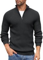 Men High Neck Zipper Full Sleeve Cotton Knitted Winter Sweater for Man(Black)