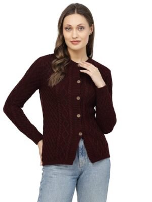 Women Sweater for Winters Woolen Acrylic Full Sleeve Round Neck Cable Design Cardigan Sweater for Women Winter Woollen Stylish