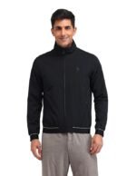 Men's Black Color-Block High neck Long Sleeve Casual Polyester Regular Fit Jacket