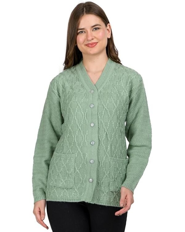 Women Woolen V-Neck Self Design Cardigan Heavy Rainbow Fabric Winter Wear Pure Wool Cardigans