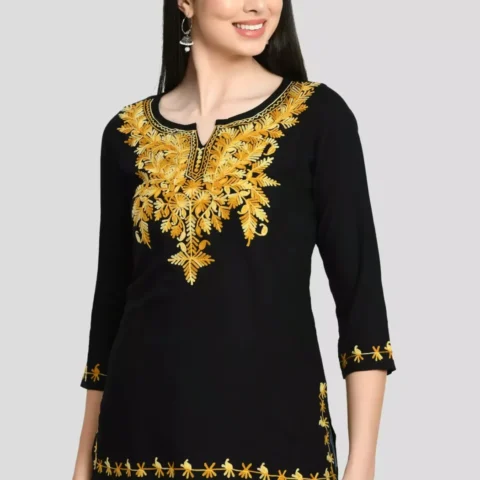 Black Kashmiri Embroidered Short Kurti