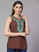 Amaira Brown Sleeveless Short Kurti