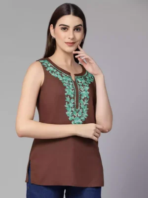 Amaira-Brown-Sleeveless-Short-Kurti3.webp