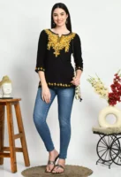 Black Kashmiri Embroidered Short Kurti