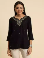 Black Pashmina Work Short Kurti