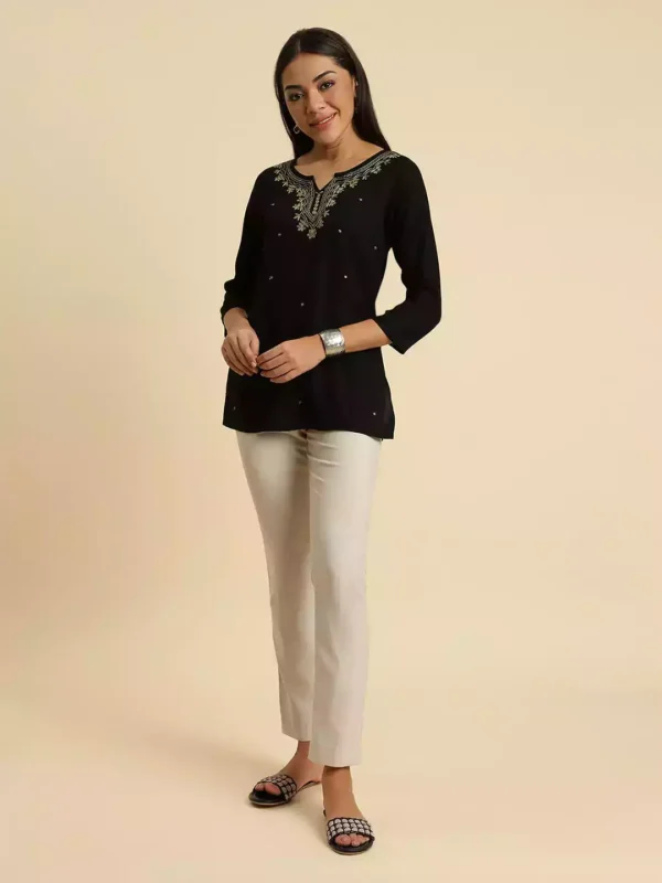 Black Pashmina Work Short Kurti